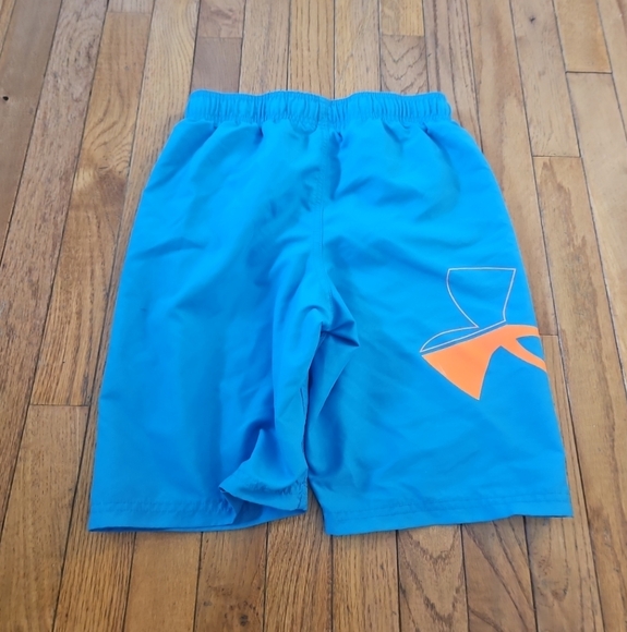 Under Armour Boys Swim Trunks Youth YLG Blue Orange Drawstring Waist Mesh Lined - Picture 2 of 2